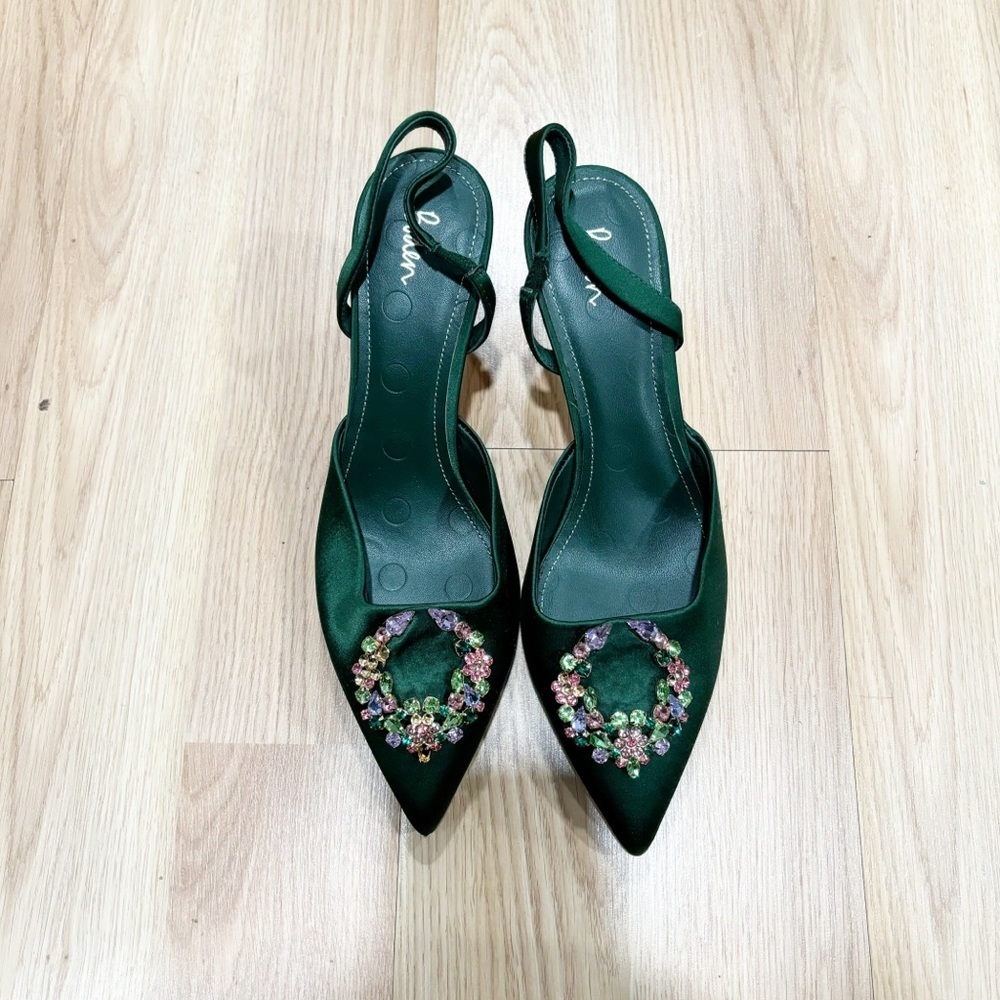 Boden Embellished Green Slingback‎ Heels